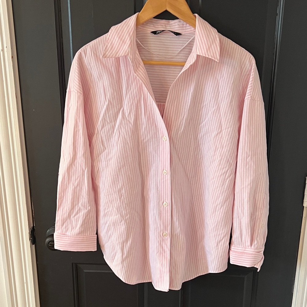 Zara Light Pink Striped Shirt